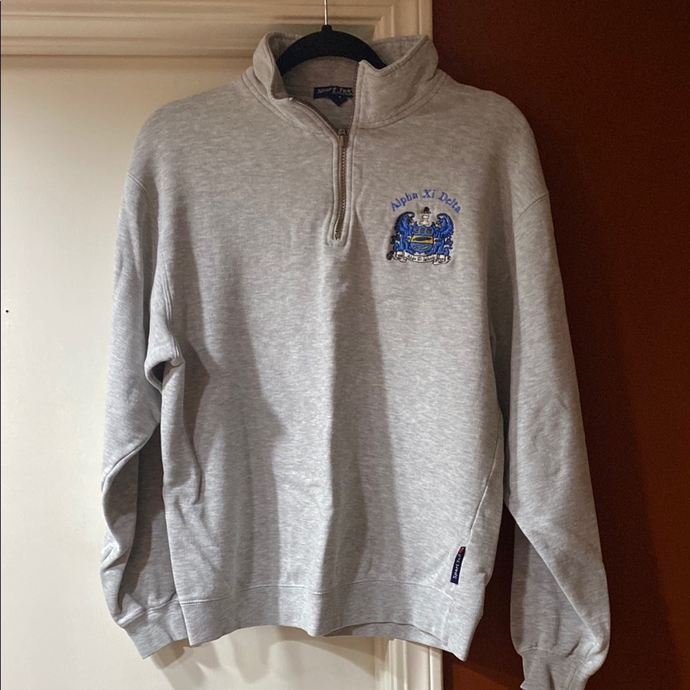 Gray Alpha Xi Delta sorority Quarter-Zip Sweater